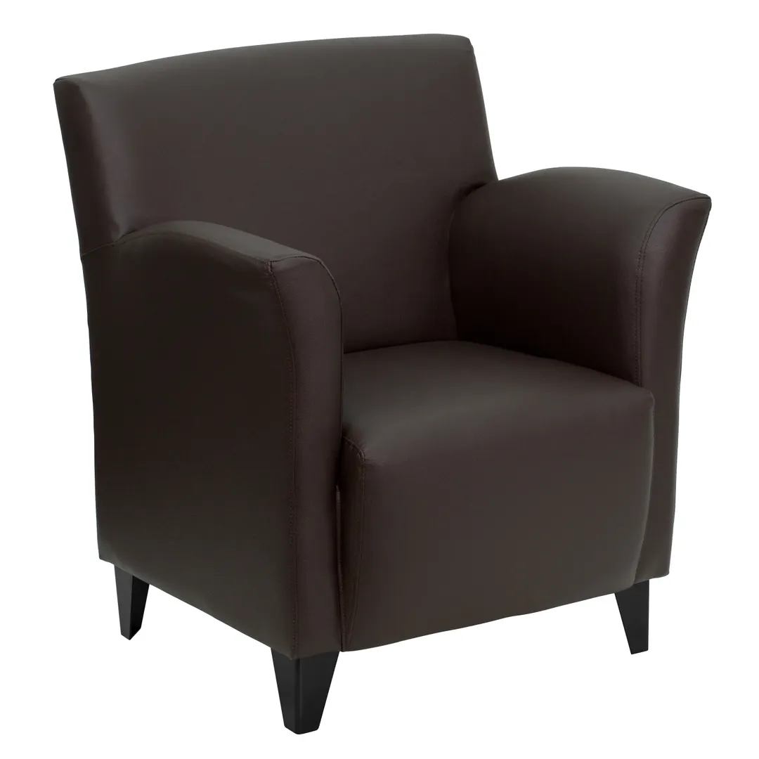 Flash Furniture ZB-ROMAN-BROWN-GG Hercules Roman Series Reception Chair, Brown LeatherSoft Upholstery, Flares Arms, Black Metal Feet