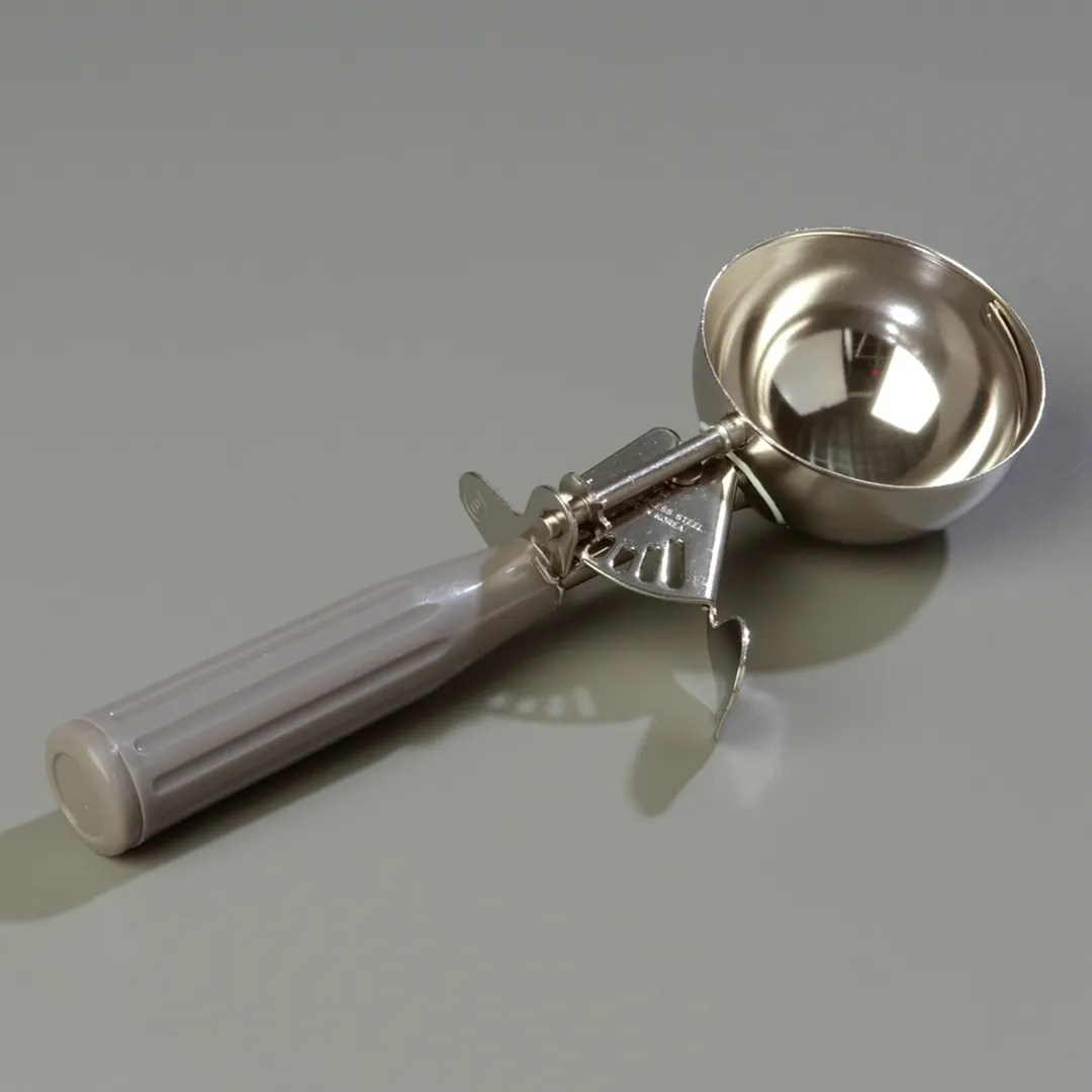 Carlisle 60300-8 Ice Cream Disher, 4 oz, 2-3/4" Bowl, Thumb Press, 18/8 SS, Gray Handle