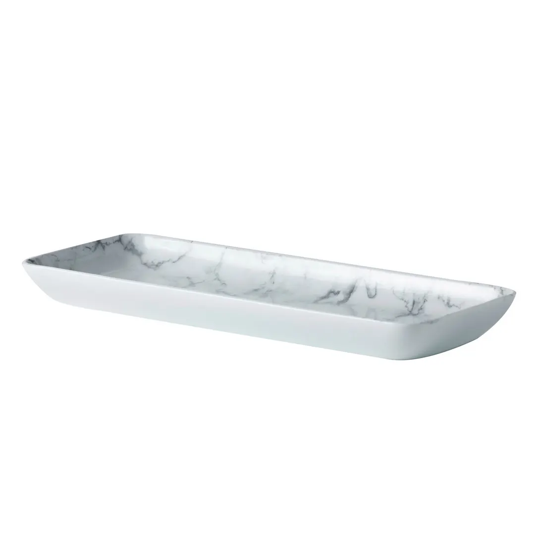 GET PA110F497712 Rectangular Porcelain Tray, 14.3" x 5.5" x 1.3", Corona Marble Finish - 1 Dozen