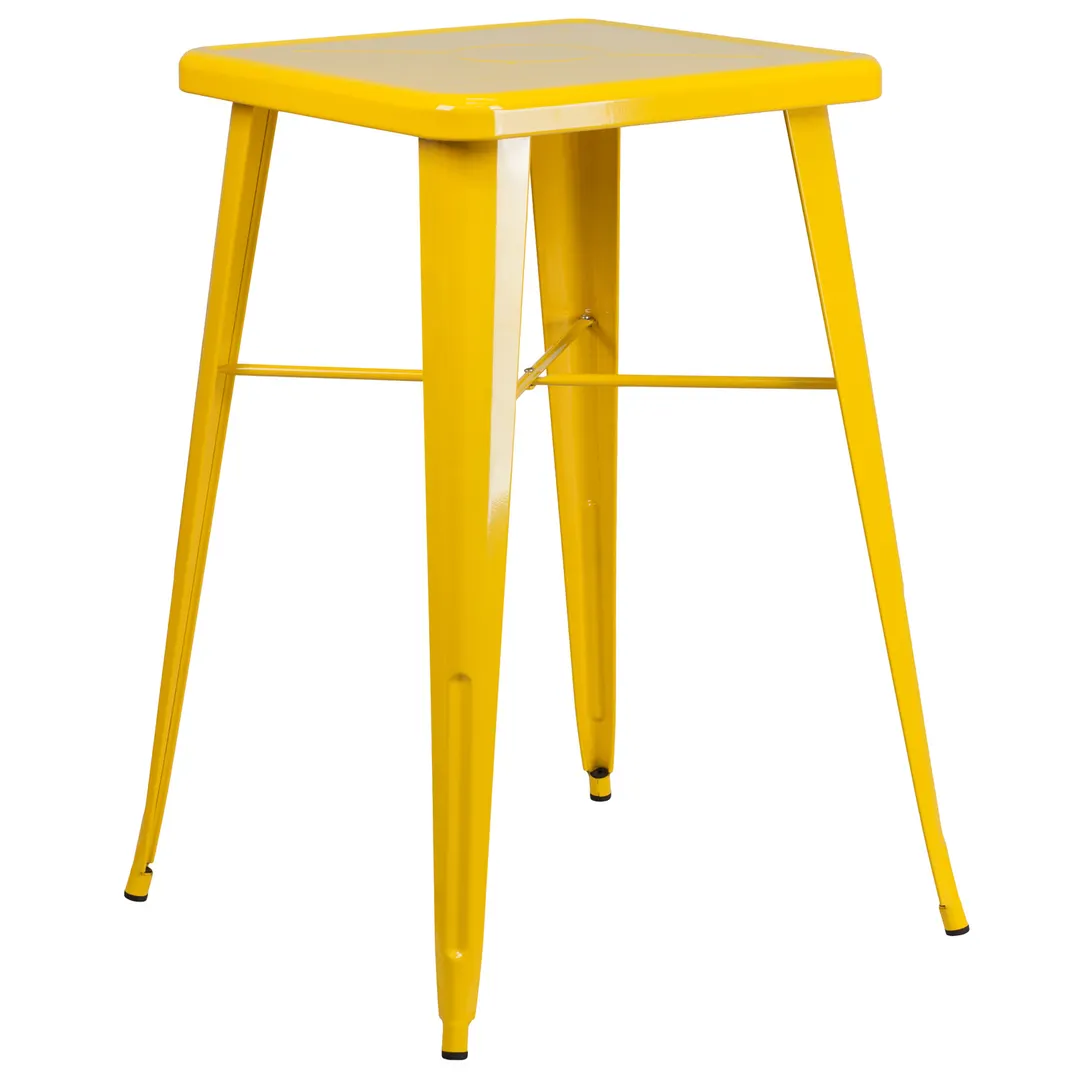 Flash Furniture CH-31330-YL-GG 23.75 Square Bar Height Table, 40 Height, Galvanized Steel, Yellow Powder Coat Finish