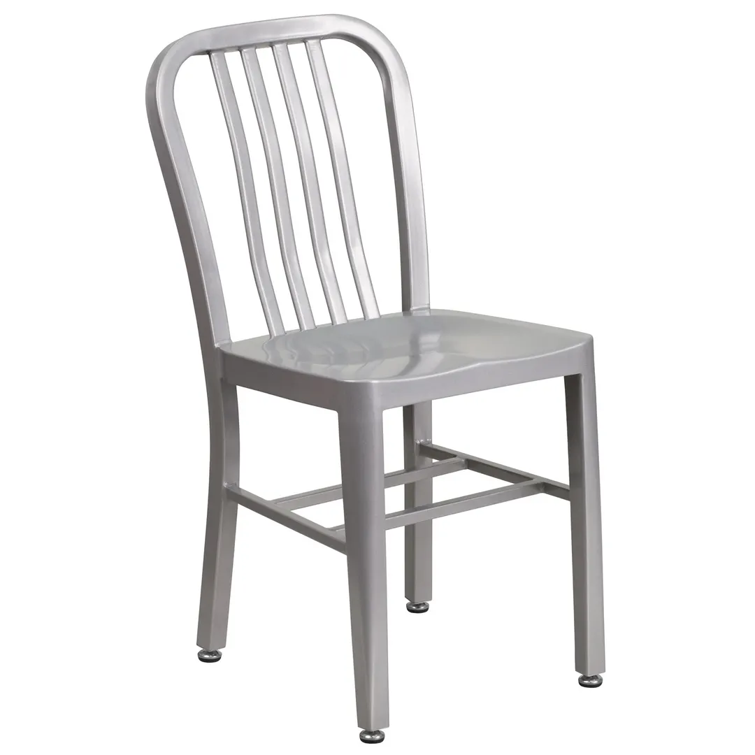 Flash Furniture CH-61200-18-SIL-GG Commercial Outdoor Restaurant Chair, 500 lb. Capacity, Silver, Galvanized Steel Frame, Slatted Back