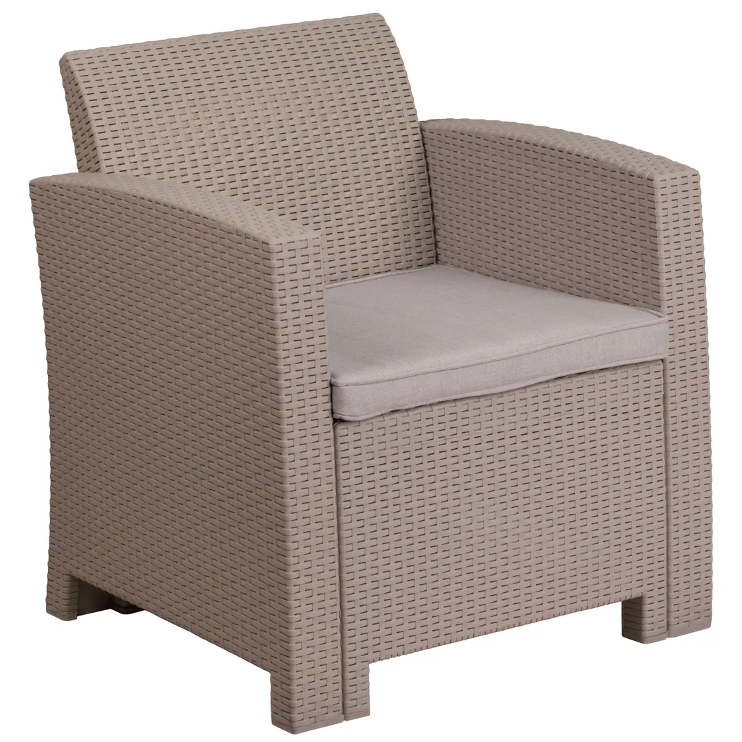 Flash Furniture DAD-SF2-1-GG Outdoor Lounge Chair, 26.75"W x 27"D x 30"H, Gray Cushion, Faux Rattan, Charcoal
