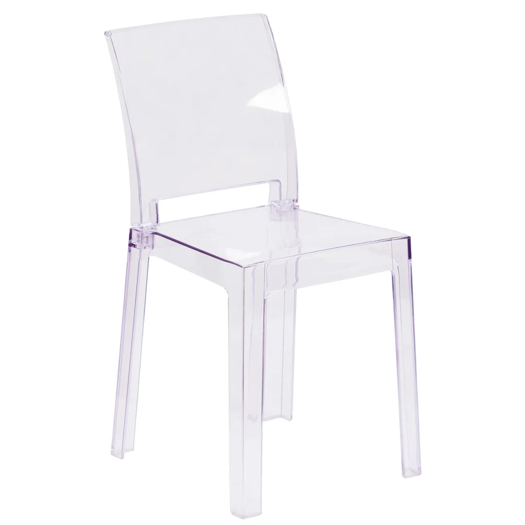 Flash Furniture OW-SQUAREBACK-18-GG Outdoor Ghost Chair, 330 lb, Square Back, Polycarbonate, Transparent Crystal