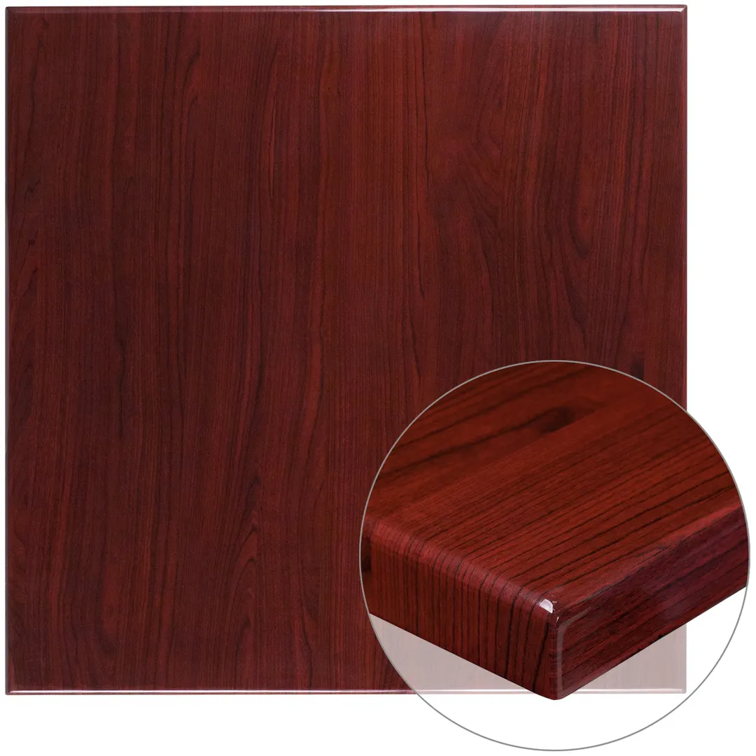 Flash Furniture TP-MAH-3636-GG Square Table Top, 36"W x 36"D, 2" Thick Drop-Lip, High Gloss Resin, Mahogany Finish
