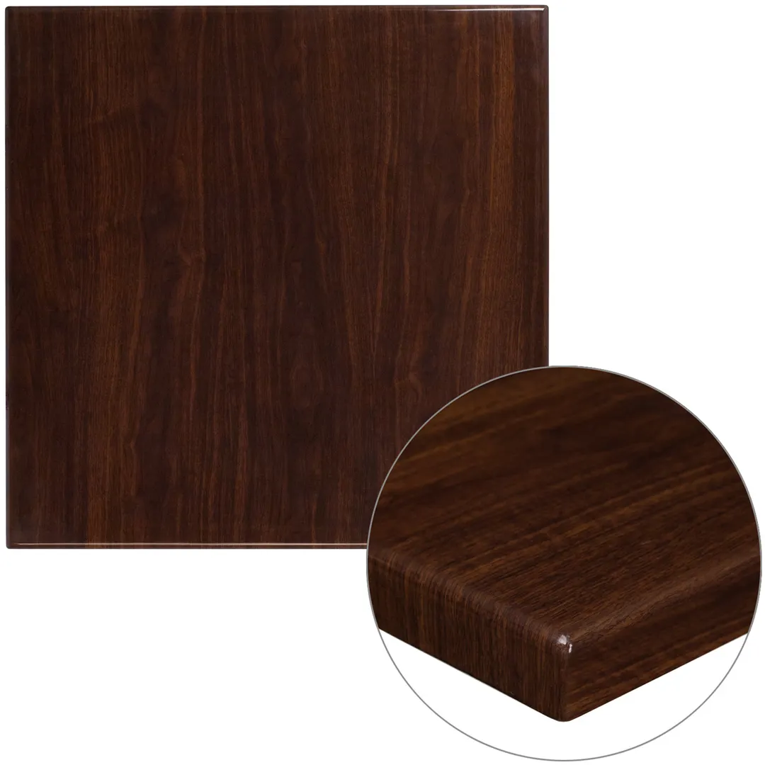 Flash Furniture TP-WAL-3030-GG Square Table Top, 30"W x 30"D, 2" Thick Drop-Lip, High Gloss Resin, Walnut Finish