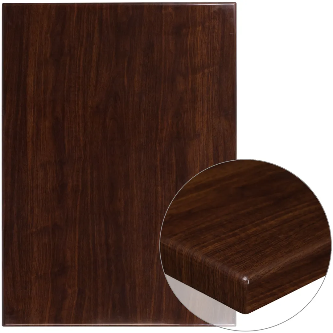 Flash Furniture TP-WAL-3042-GG Rectangular Table Top, 42"W x 30"D, 2" Thick Drop-Lip, High Gloss Resin, Walnut Finish
