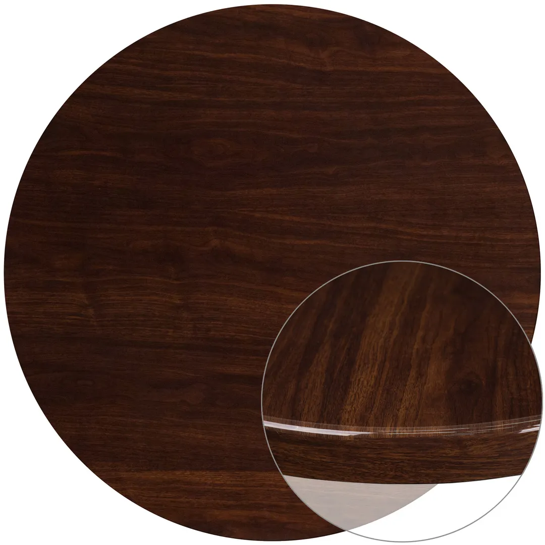 Flash Furniture TP-WAL-48RD-GG Round Table Top, 48" Dia., 2" Thick Drop-Lip, High Gloss Resin, Walnut Finish