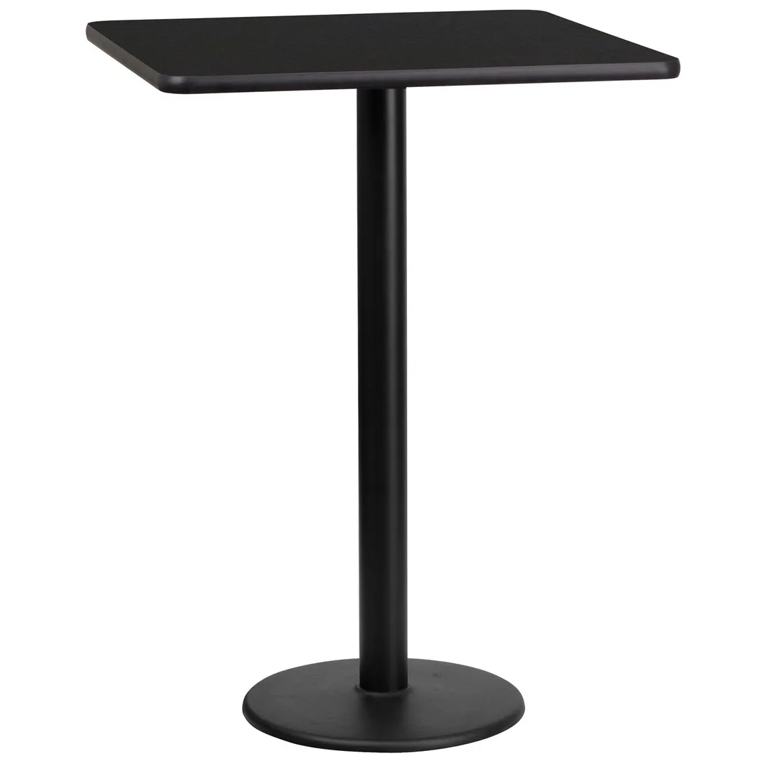Flash Furniture XU-BLKTB-2424-TR18B-GG 24" Square Black Laminate Bar Height Table, 43-1/8"H, MDF Top, Black PVC Edge, 18" Round Base