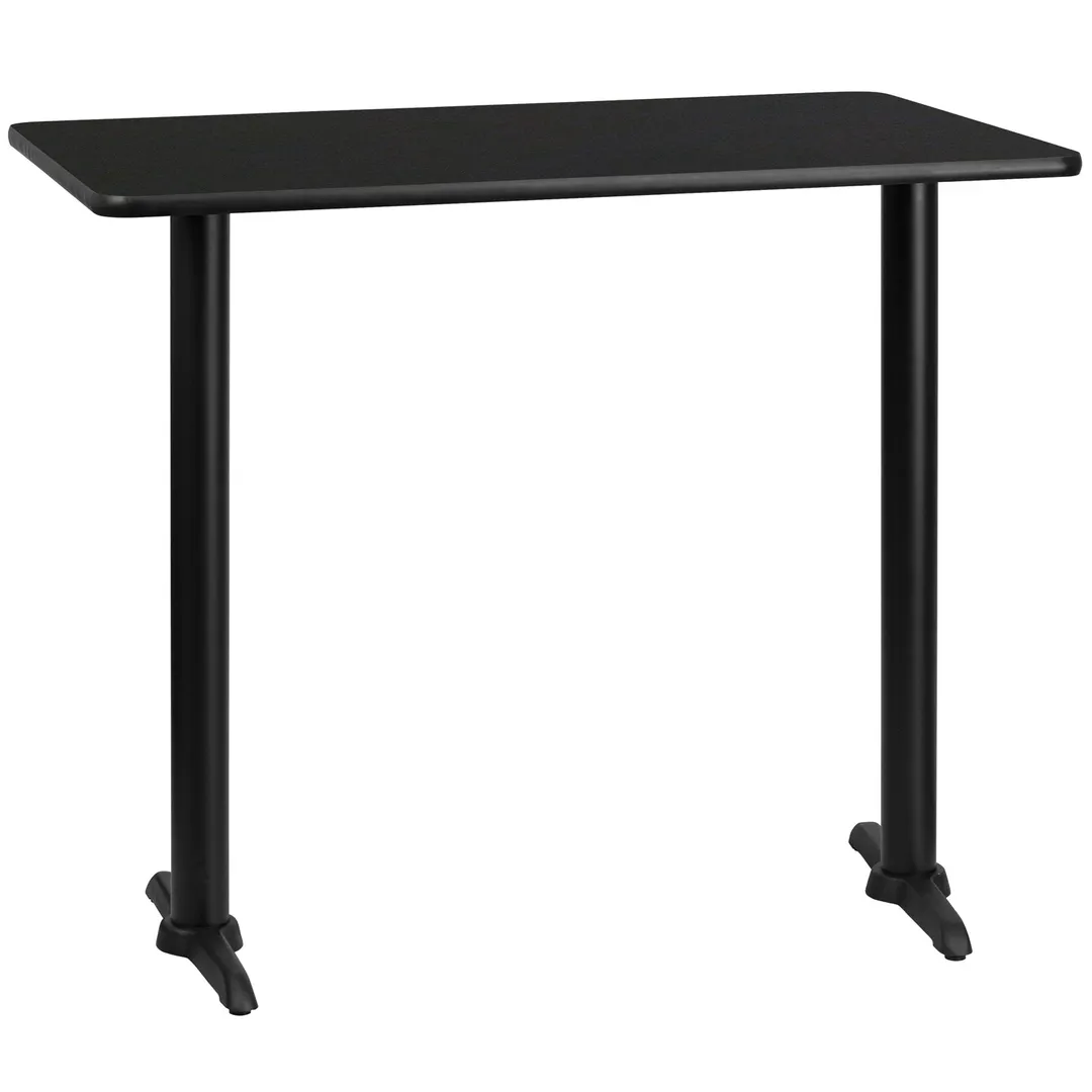 Flash Furniture XU-BLKTB-3048-T0522B-GG 48"W Rectangular Bar Height Table, Black Laminate Top, PVC Edge, Round Cast Iron Base
