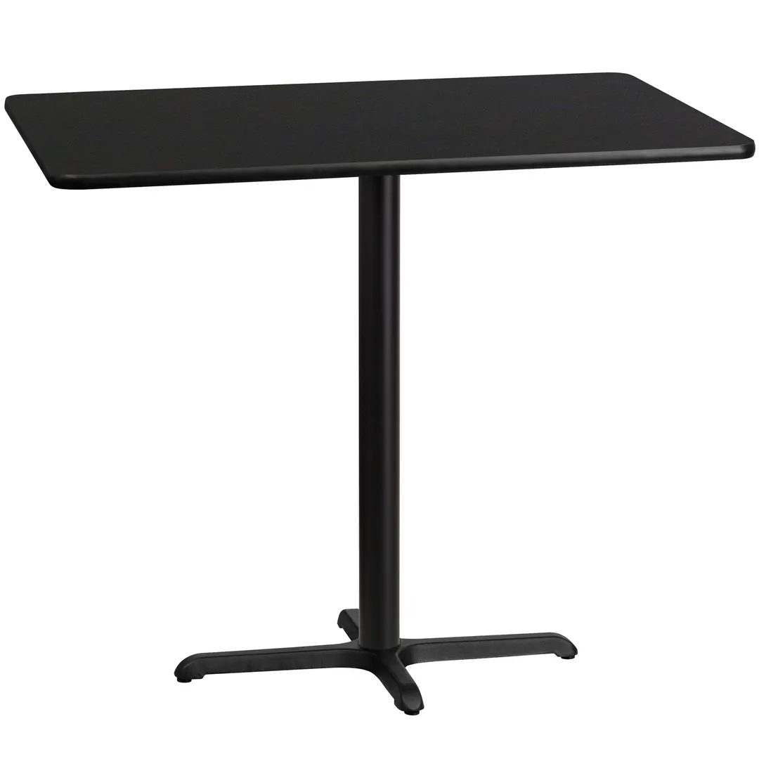 Flash Furniture XU-BLKTB-3048-T2230B-GG 48"W Rectangular Black Laminate Bar Height Table, 30"D, MDF Top, PVC Edge, Cast Iron Base