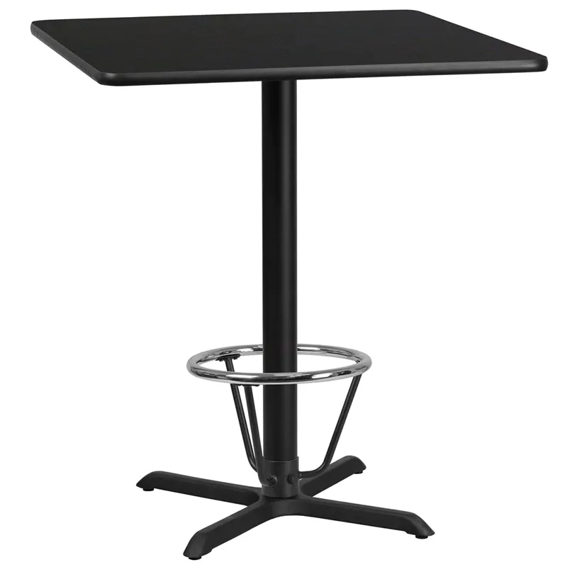 Flash Furniture XU-BLKTB-3636-T3030B-3CFR-GG 36" Square Bar Height Table, Black Laminate, PVC Edge, 43"H