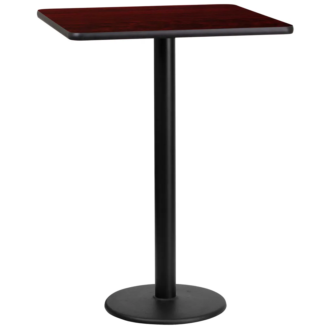 Flash Furniture XU-MAHTB-2424-TR18B-GG 24" Square Bar Height Table, Mahogany Laminate, Black PVC Edge, 18" Dia. Cast Iron Base