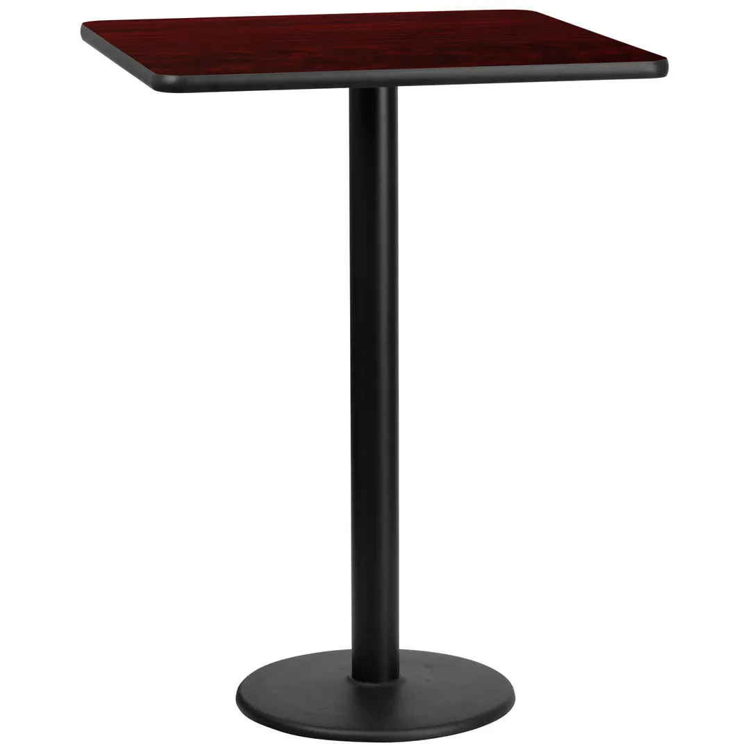 Flash Furniture XU-MAHTB-3030-TR18B-GG 30x30 Bar Height Table, Mahogany Laminate, Black PVC Edge, 18 Dia. Base