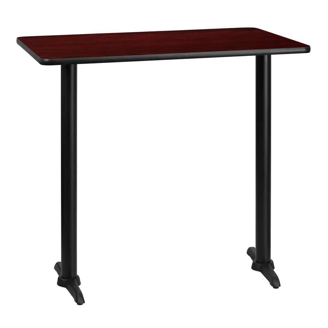 Flash Furniture XU-MAHTB-3042-T0522B-GG 42" Rectangular Bar Height Table, Mahogany Laminate, Black PVC Edge, Round T-Base