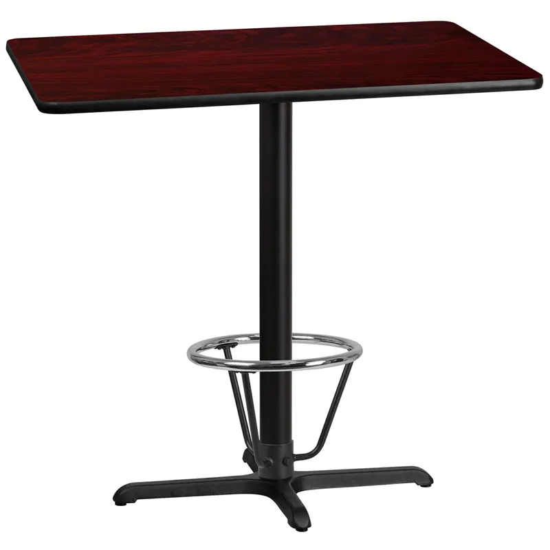 Flash Furniture XU-MAHTB-3042-T2230B-3CFR-GG 42" Rectangular Bar Height Table, Mahogany Laminate, Black PVC Edge, 43"H