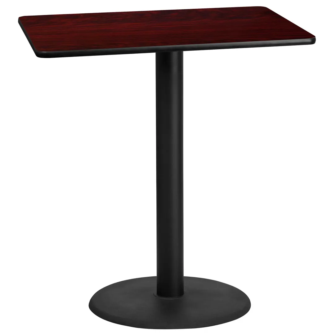 Flash Furniture XU-MAHTB-3042-TR24B-GG 42" Rectangular Bar Height Table, Mahogany Laminate, Black PVC Edge, 24" Round Base