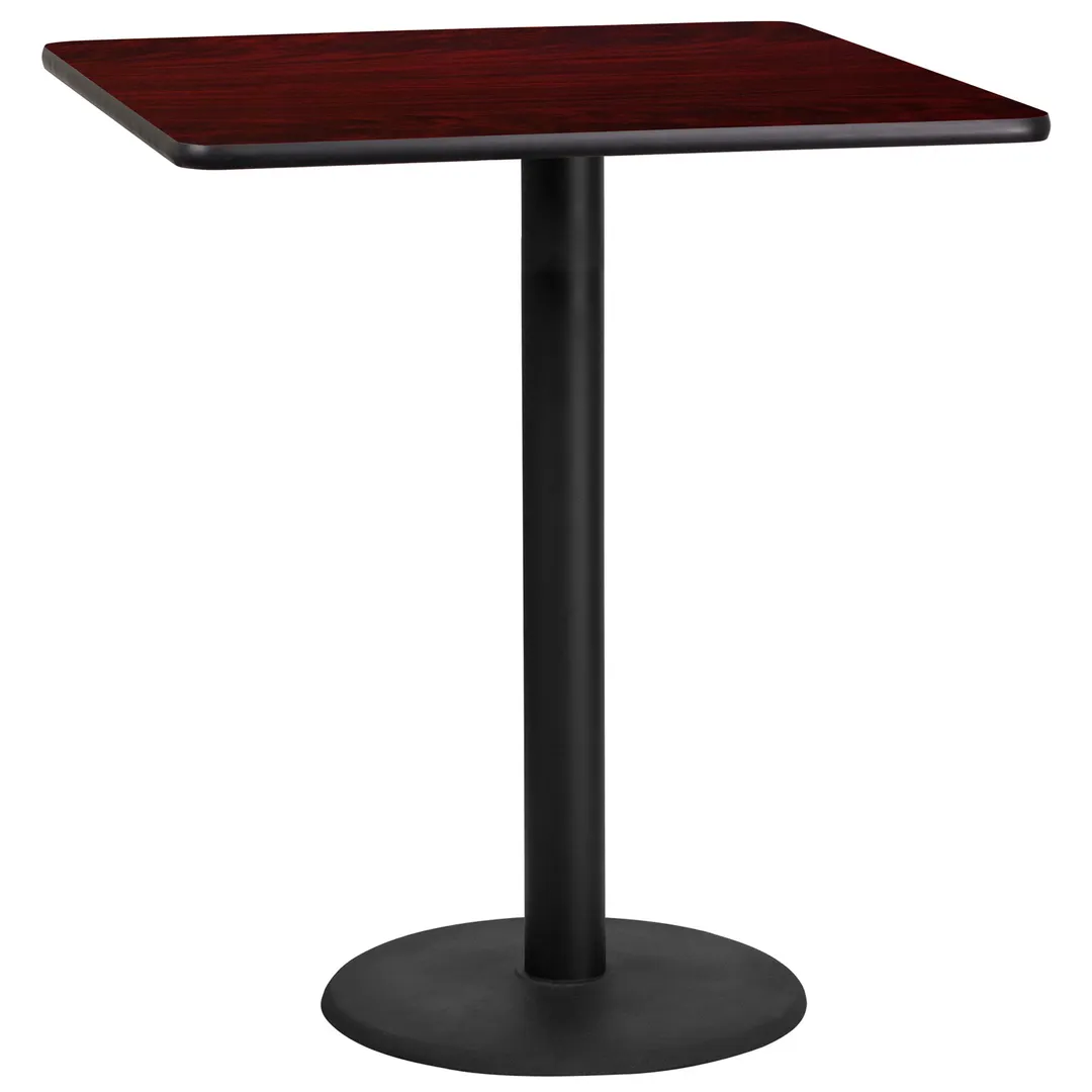 Flash Furniture XU-MAHTB-3636-TR24B-GG 36x36 Mahogany Laminate Bar Height Table, 43-1/8H, PVC Edge, Cast Iron Base