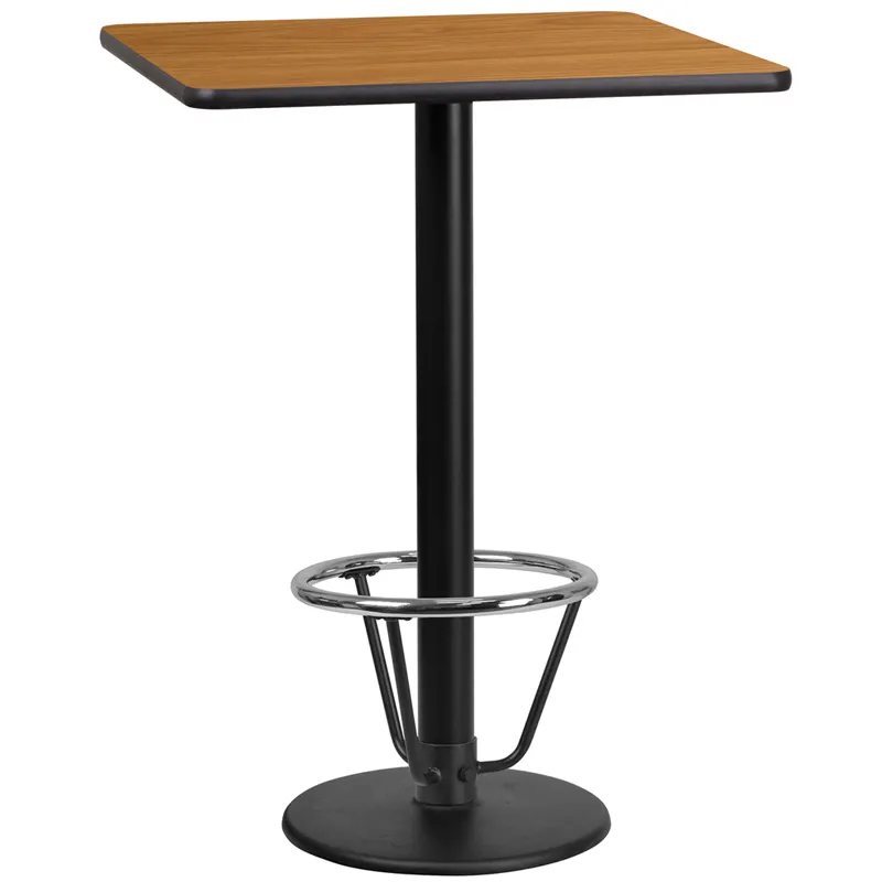 Flash Furniture XU-NATTB-2424-TR18B-3CFR-GG 24" Square Bar Height Table, Natural Laminate, 43"H, MDF Top, Black PVC Edge