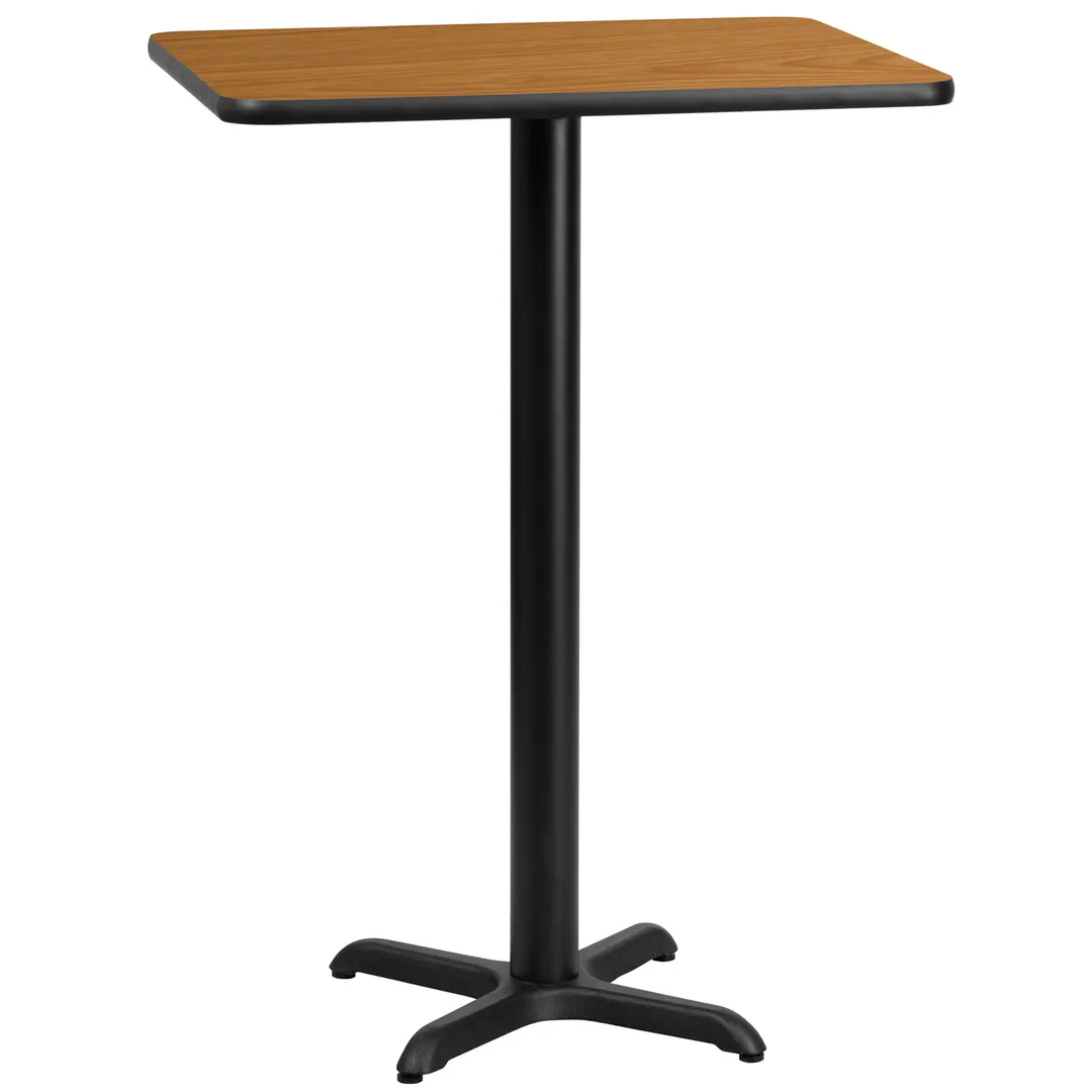 Flash Furniture XU-NATTB-2430-T2222B-GG 30"W x 24"D Rectangular Bar Height Table, Natural Laminate, Black PVC Edge, Pedestal Base