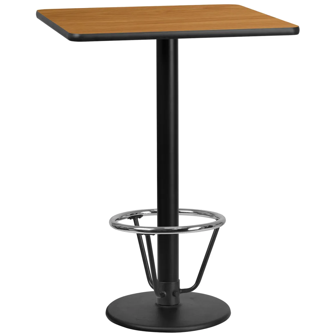 Flash Furniture XU-NATTB-3030-TR18B-3CFR-GG 30x30 Square Bar Height Table, Natural Laminate, Black PVC Edge, 18 Dia. Round Base