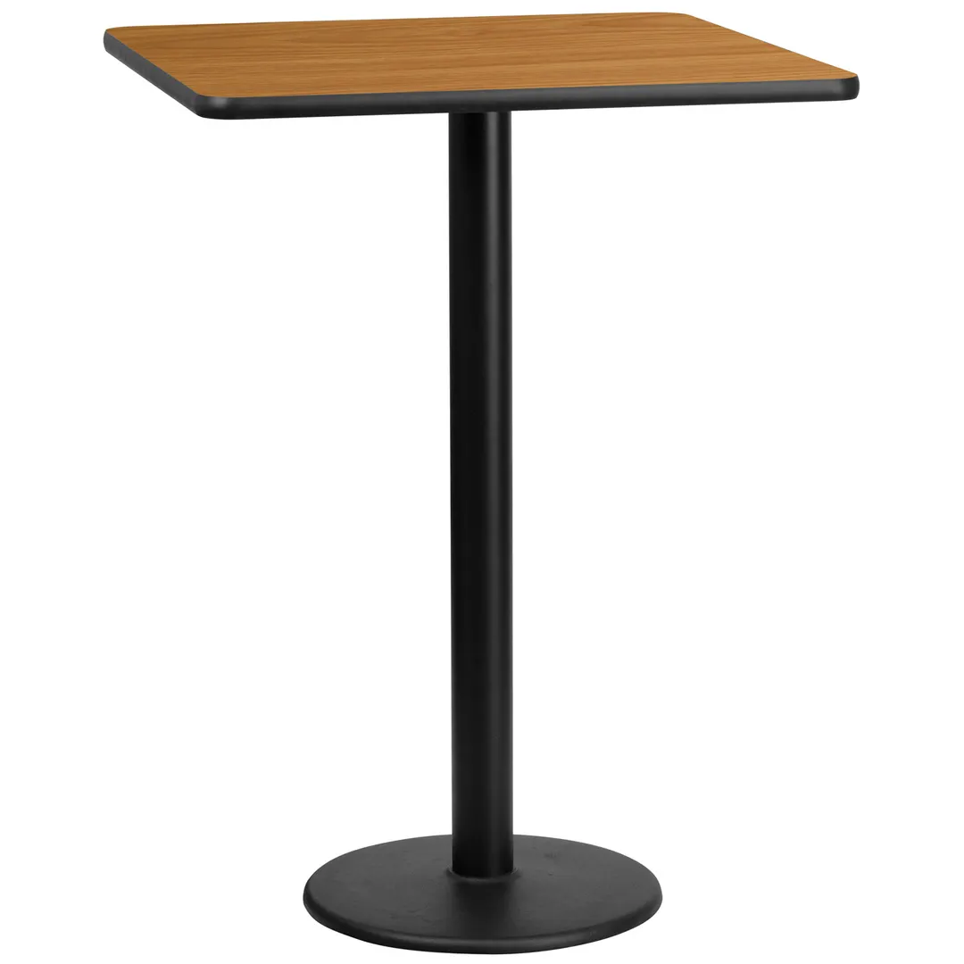 Flash Furniture XU-NATTB-3030-TR18B-GG 30x30 Square Bar Height Table, Natural Laminate, Black PVC Edge, 18 Dia. Base