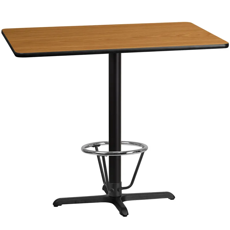 Flash Furniture XU-NATTB-3048-T2230B-3CFR-GG 48" Rectangular Bar Height Table, Natural Laminate, 43"H, MDF Top, Black PVC Edge