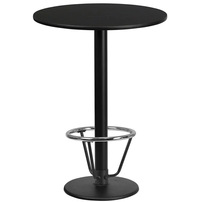 Flash Furniture XU-RD-24-BLKTB-TR18B-3CFR-GG 24" Round Black Laminate Bar Height Table, 43"H, PVC Edge, Cast Iron Base