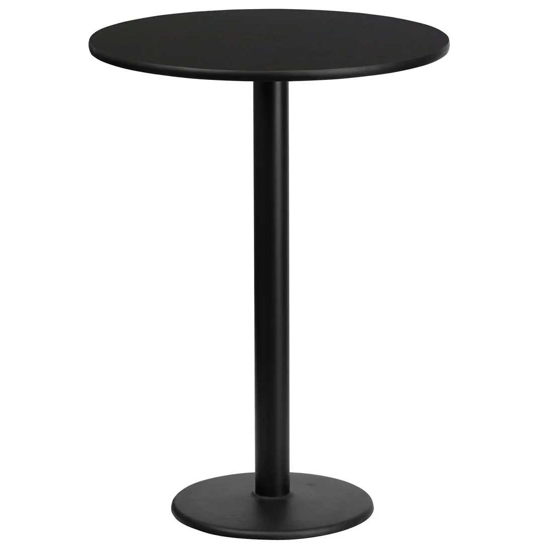 Flash Furniture XU-RD-24-BLKTB-TR18B-GG 24" Round Black Laminate Bar Height Table, 43"H, MDF Top, PVC Edge, Cast Iron Base