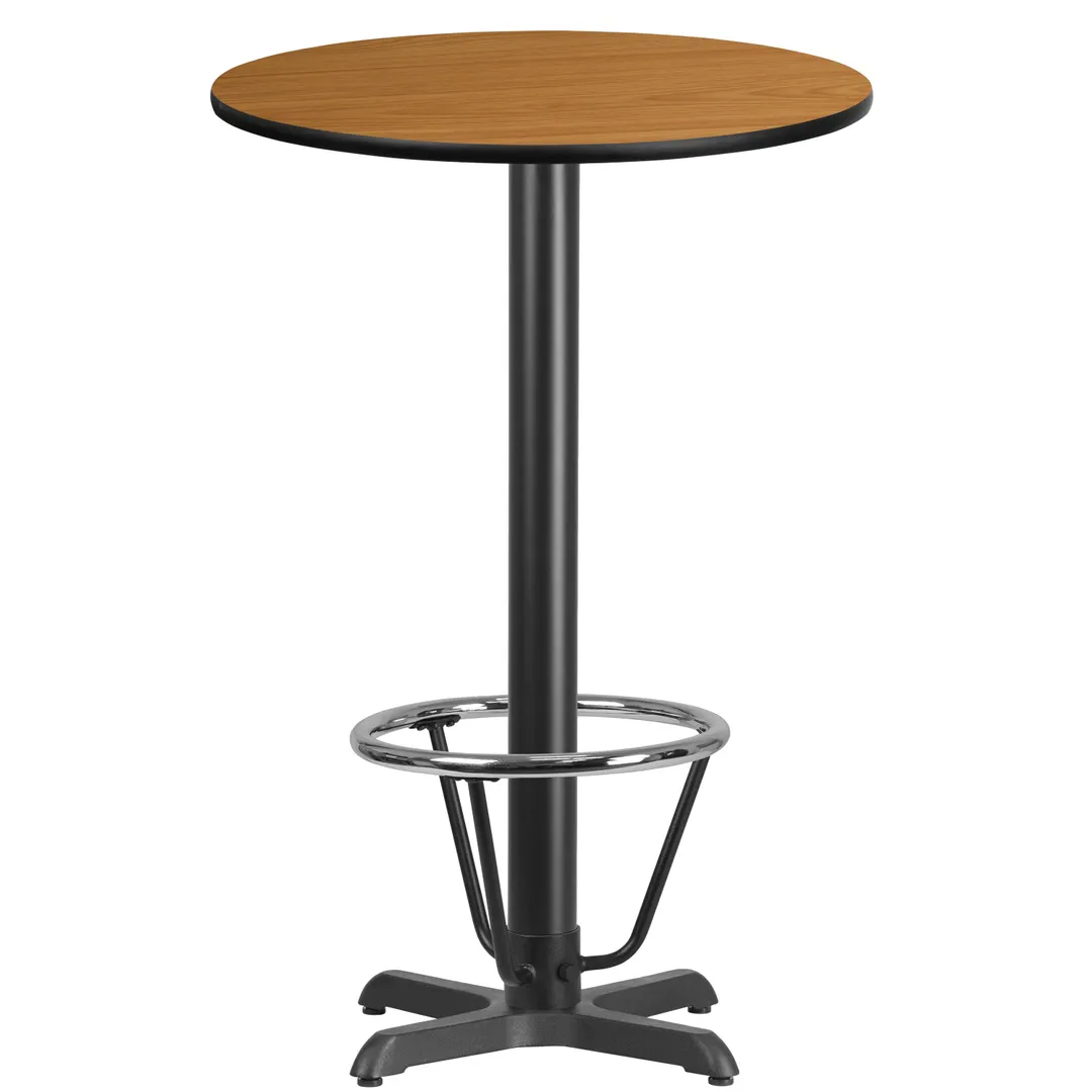 Flash Furniture XU-RD-24-NATTB-T2222B-3CFR-GG 24" Round Bar Height Table, Natural Laminate Top, Black PVC Edge, 43-1/8"H