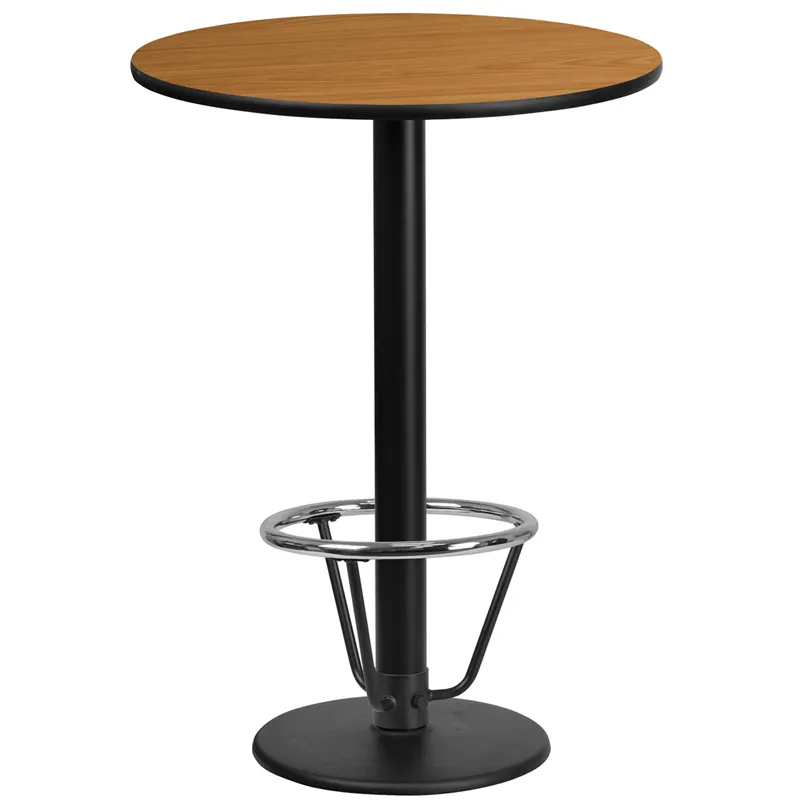 Flash Furniture XU-RD-24-NATTB-TR18B-3CFR-GG 24" Round Bar Height Table, Natural Laminate Top, Black PVC Edge, 43"H