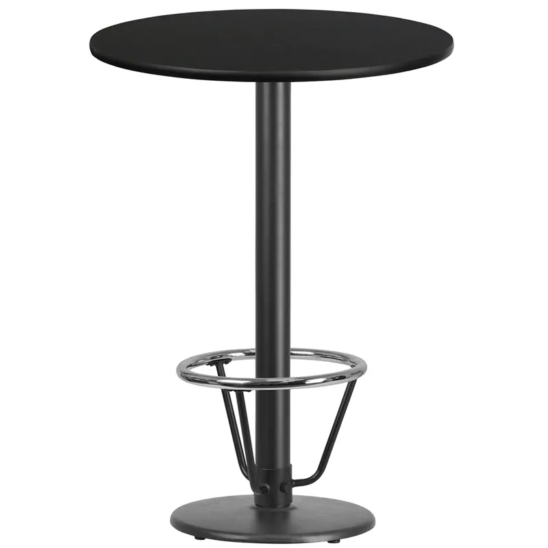 Flash Furniture XU-RD-30-BLKTB-TR18B-3CFR-GG 30" Round Black Laminate Bar Height Table, 43"H, MDF Top, PVC Edge, Cast Iron Base