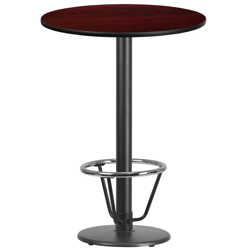 Flash Furniture XU-RD-30-MAHTB-TR18B-3CFR-GG 30" Round Mahogany Bar Height Table, MDF Top, Black PVC Edge, 43"H