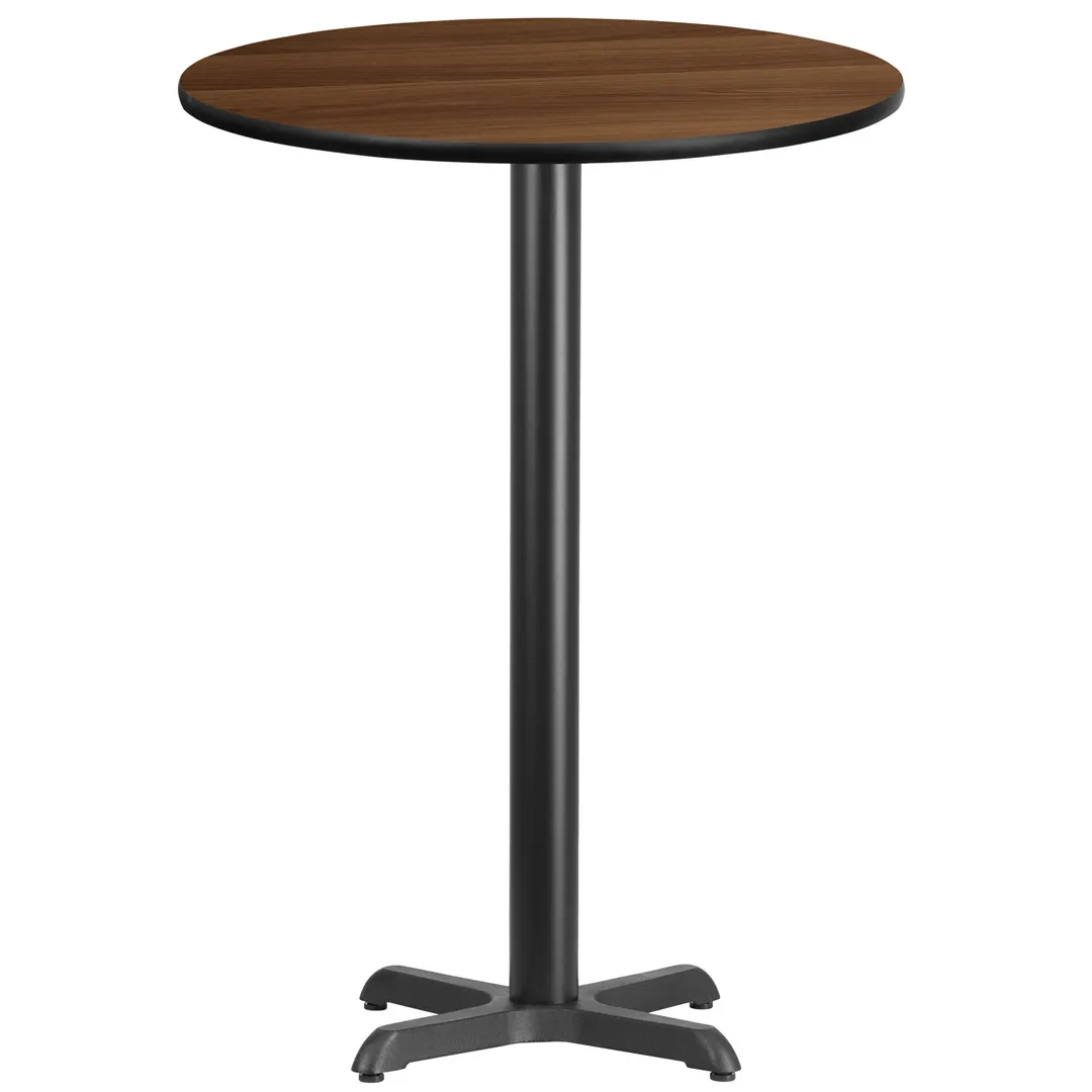 Flash Furniture XU-RD-30-WALTB-T2222B-GG 30" Round Walnut Laminate Bar Height Table, 43-1/8"H, MDF Top, Black PVC Edge, Cast Iron Base