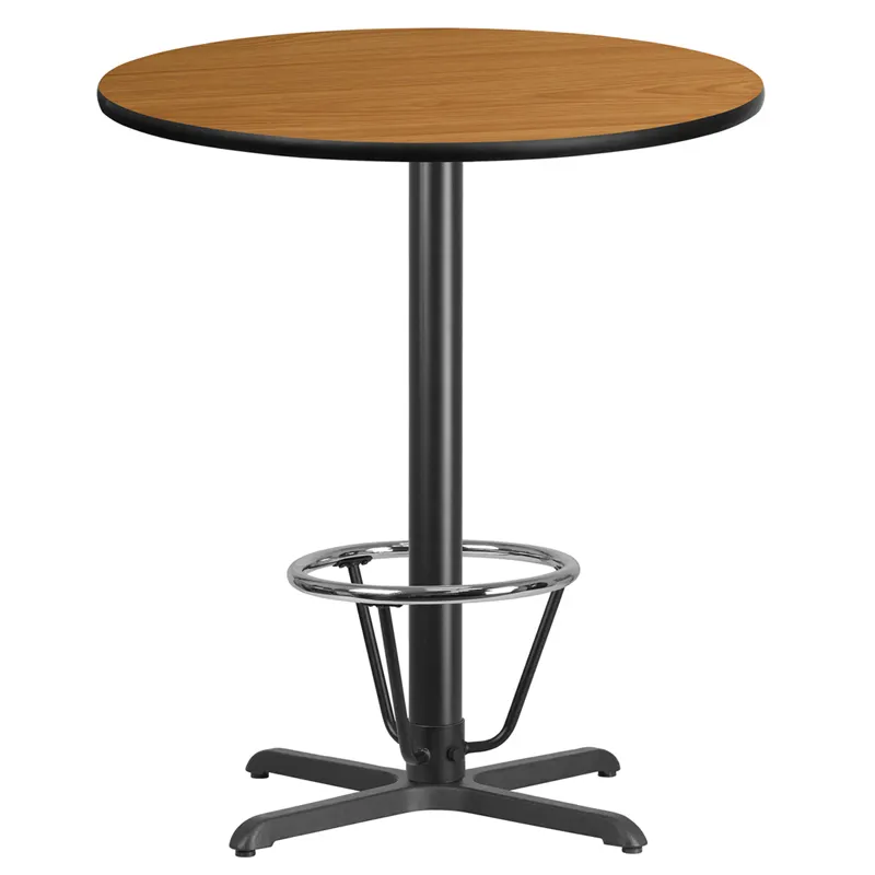 Flash Furniture XU-RD-36-NATTB-T3030B-3CFR-GG 36" Round Bar Height Table, Natural Laminate Top, Black PVC Edge, 43"H