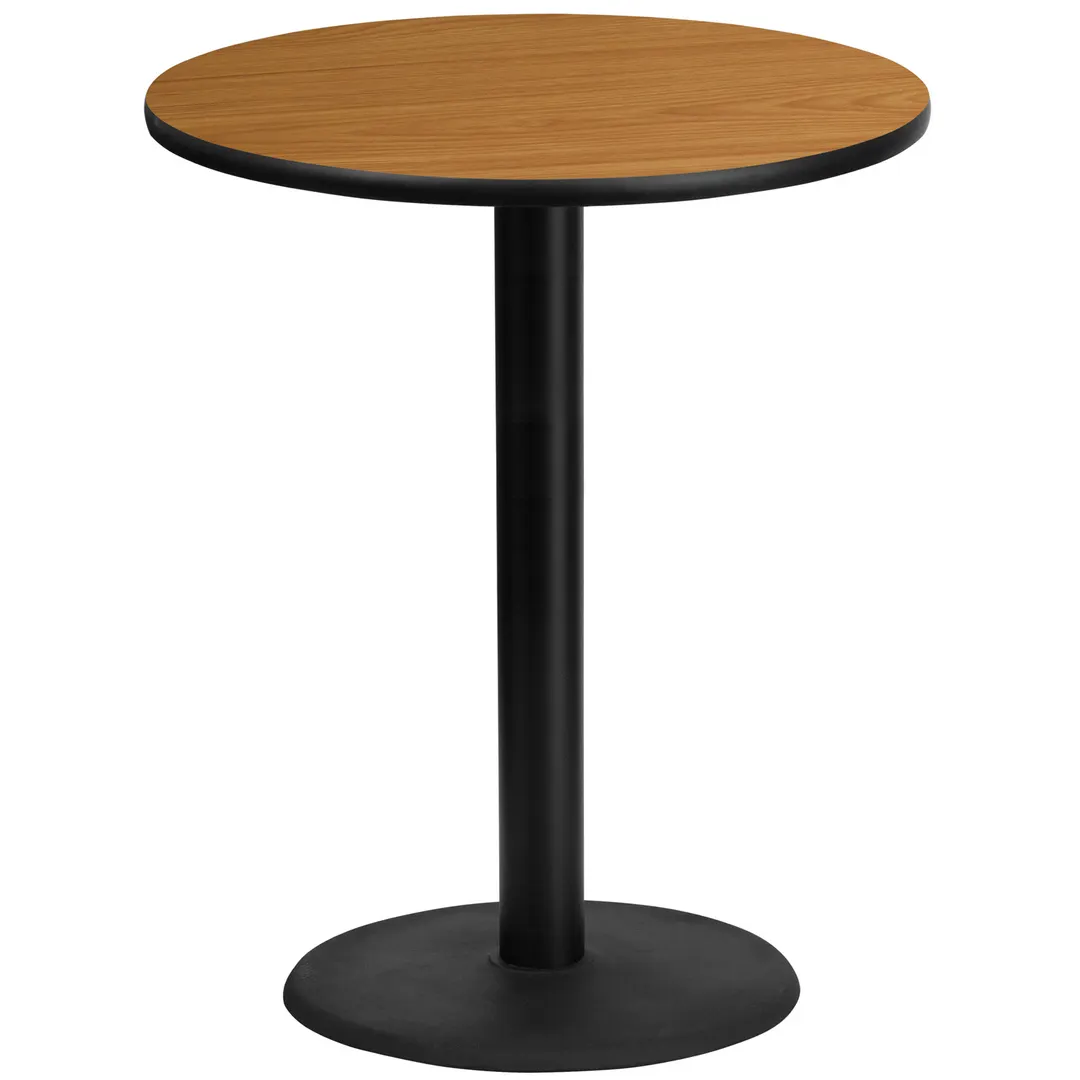 Flash Furniture XU-RD-36-NATTB-TR24B-GG 36" Round Bar Height Table, Natural Laminate Top, Black PVC Edge, 24" Round Base