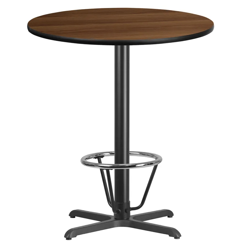 Flash Furniture XU-RD-36-WALTB-T3030B-3CFR-GG 36" Round Walnut Laminate Bar Height Table, 43"H, MDF Top, Black PVC Edge