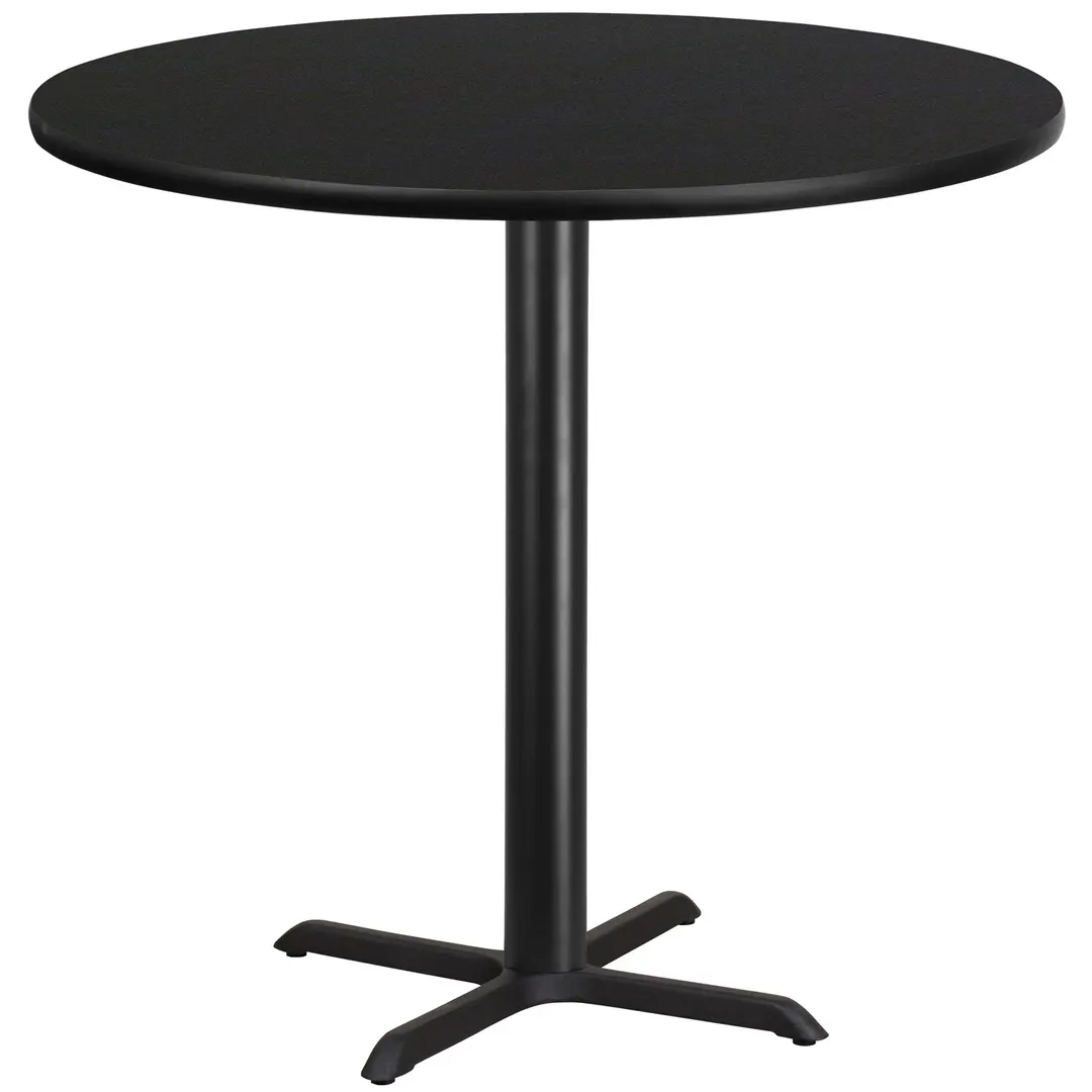 Flash Furniture XU-RD-42-BLKTB-T3333B-GG 42" Round Black Laminate Bar Height Table, Pedestal Base, MDF Top, PVC Edge