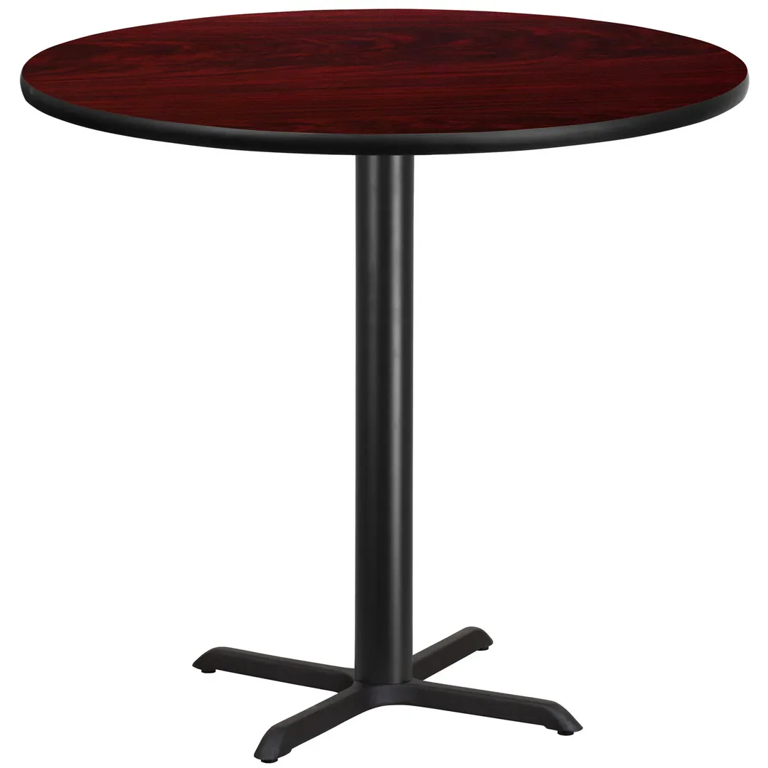 Flash Furniture XU-RD-42-MAHTB-T3333B-GG 42" Round Mahogany Bar Height Table, MDF Top, Black PVC Edge, 33" X-Base