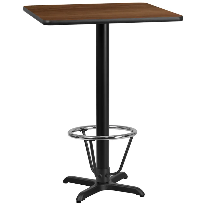 Flash Furniture XU-WALTB-2424-T2222B-3CFR-GG 24" Square Walnut Laminate Bar Height Table, 43"H, MDF Top, Black PVC Edge, Cast Iron Base