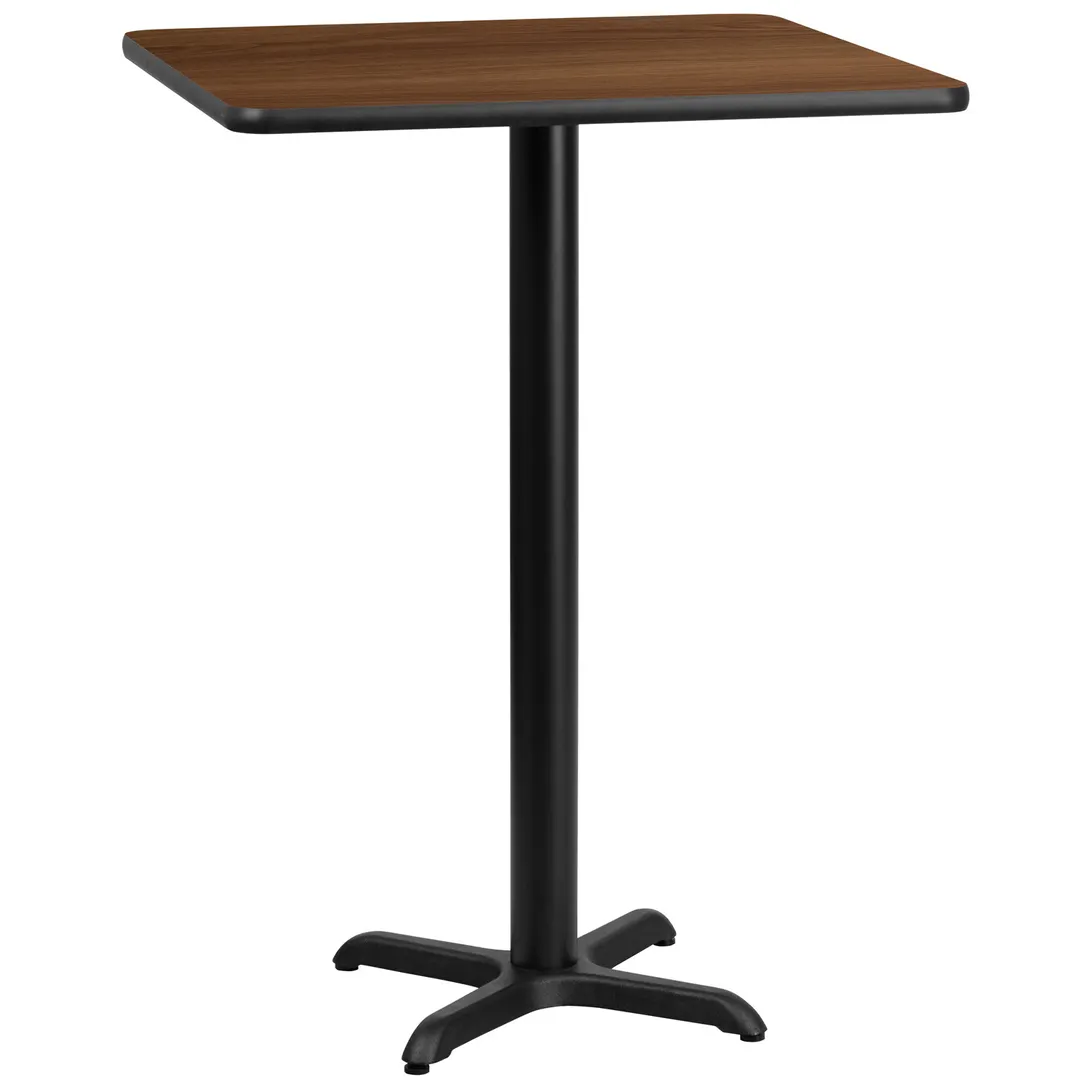 Flash Furniture XU-WALTB-2424-T2222B-GG 24" Square Walnut Bar Height Table, MDF Top, Black PVC Edge, Cast Iron Base