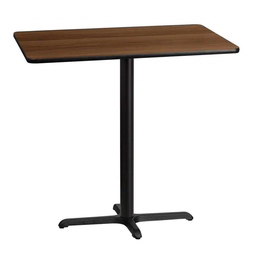 Flash Furniture XU-WALTB-3042-T2230B-GG 42" Walnut Rectangular Bar Height Table, MDF Top, Black PVC Edge, 43-1/8"H