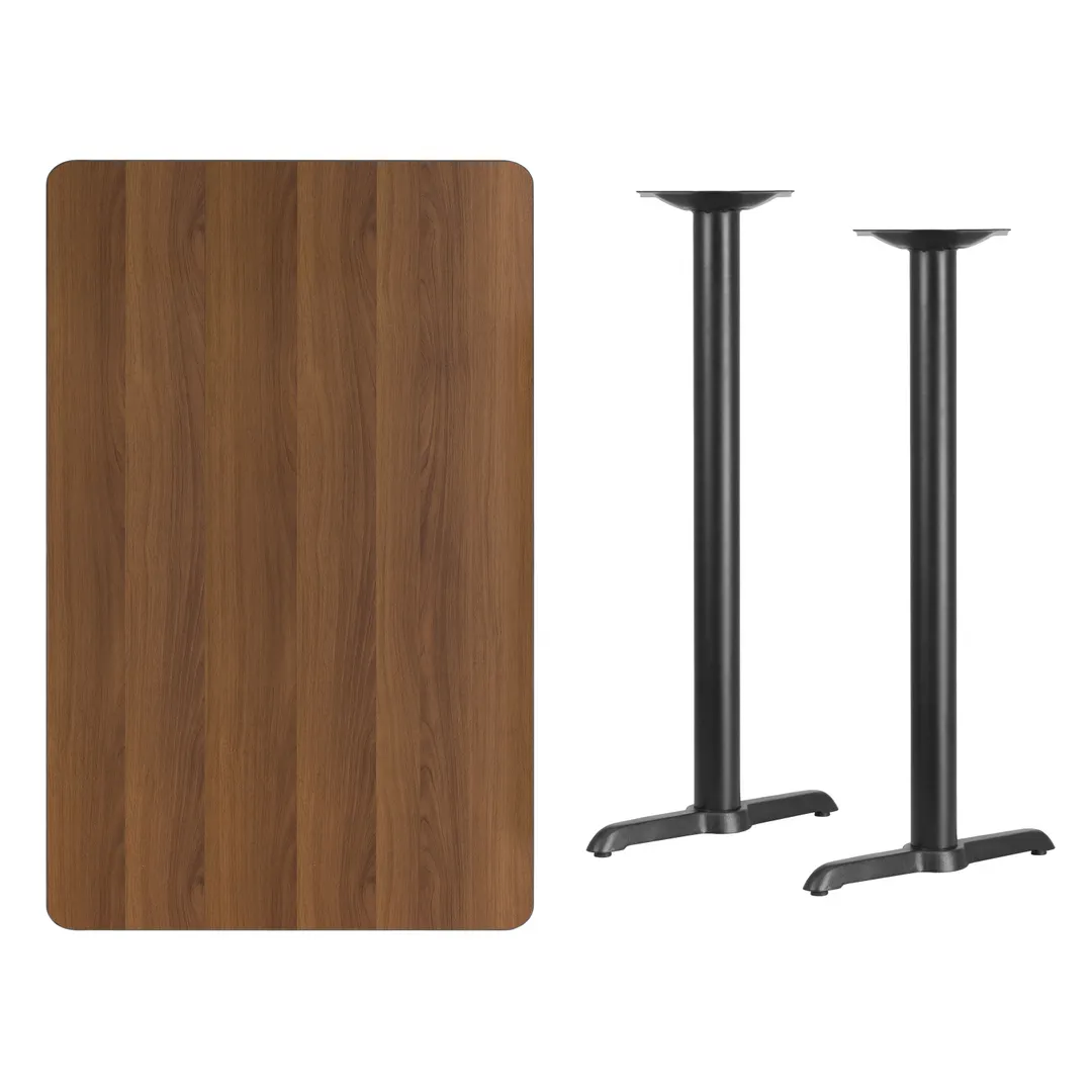 Flash Furniture XU-WALTB-3048-T0522B-GG 48"W Walnut Laminate Bar Height Table, Rectangular, MDF Top, Black PVC Edge, Round Base