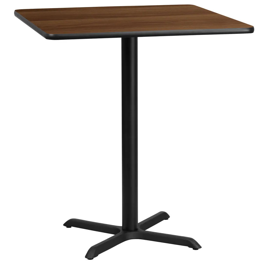 Flash Furniture XU-WALTB-3636-T3030B-GG 36x36 Walnut Laminate Bar Height Table, 43-1/8H, MDF Top, Black PVC Edge, Cast Iron Base