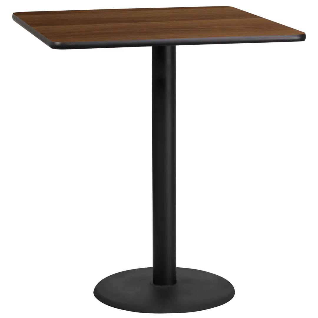 Flash Furniture XU-WALTB-3636-TR24B-GG 36x36 Walnut Bar Height Table, MDF Top, Black PVC Edge, 24 Dia. Cast Iron Base