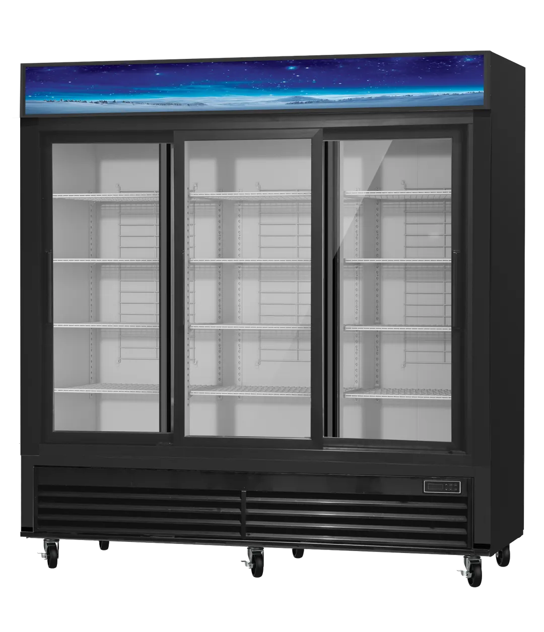 Blue Air BGM69SLB-HC 78" Two-Section Merchandiser Refrigerator, 61 cu ft, Black Finish, 3/4 HP