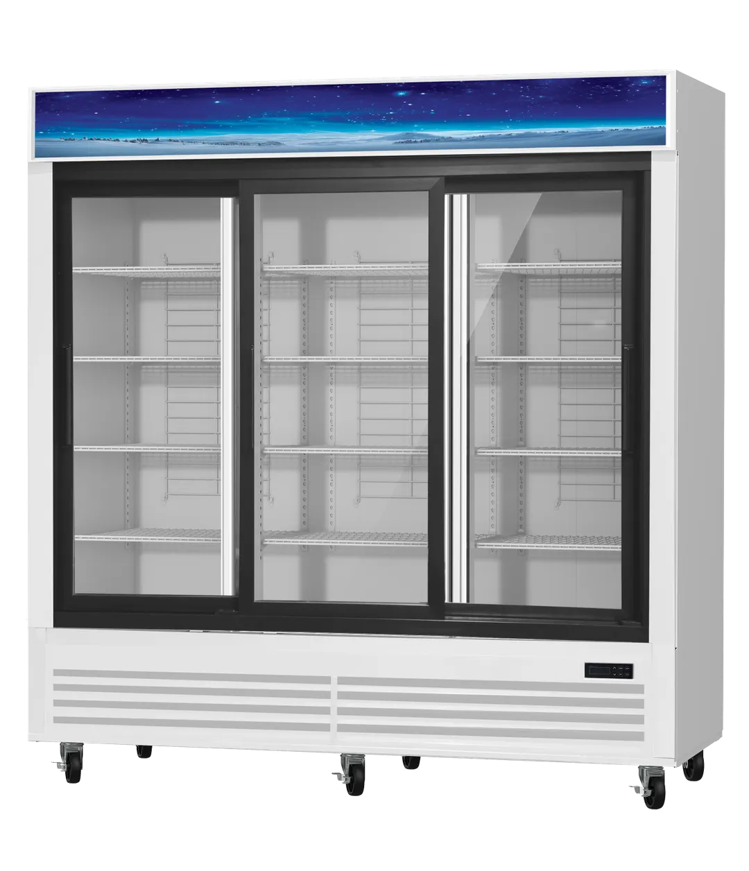 Blue Air BGM69SLW-HC 78" Merchandiser Refrigerator, 61 cu ft, White, Sliding Glass Doors, 3/4 HP, 115V