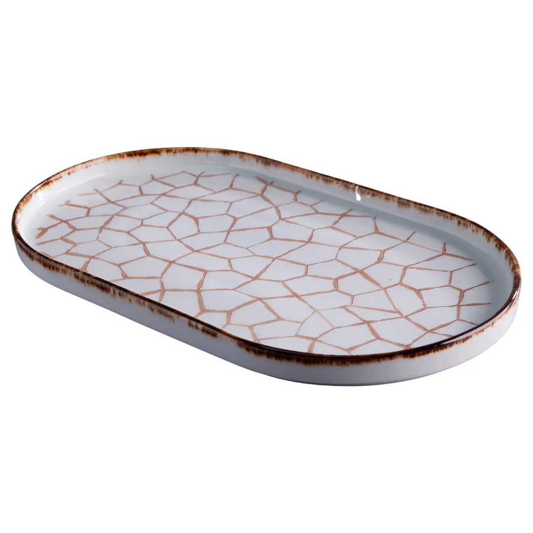 GET PA133I997706 Rustic China Serving Tray, 13.9" x 8.5", Rectangular, Cracked