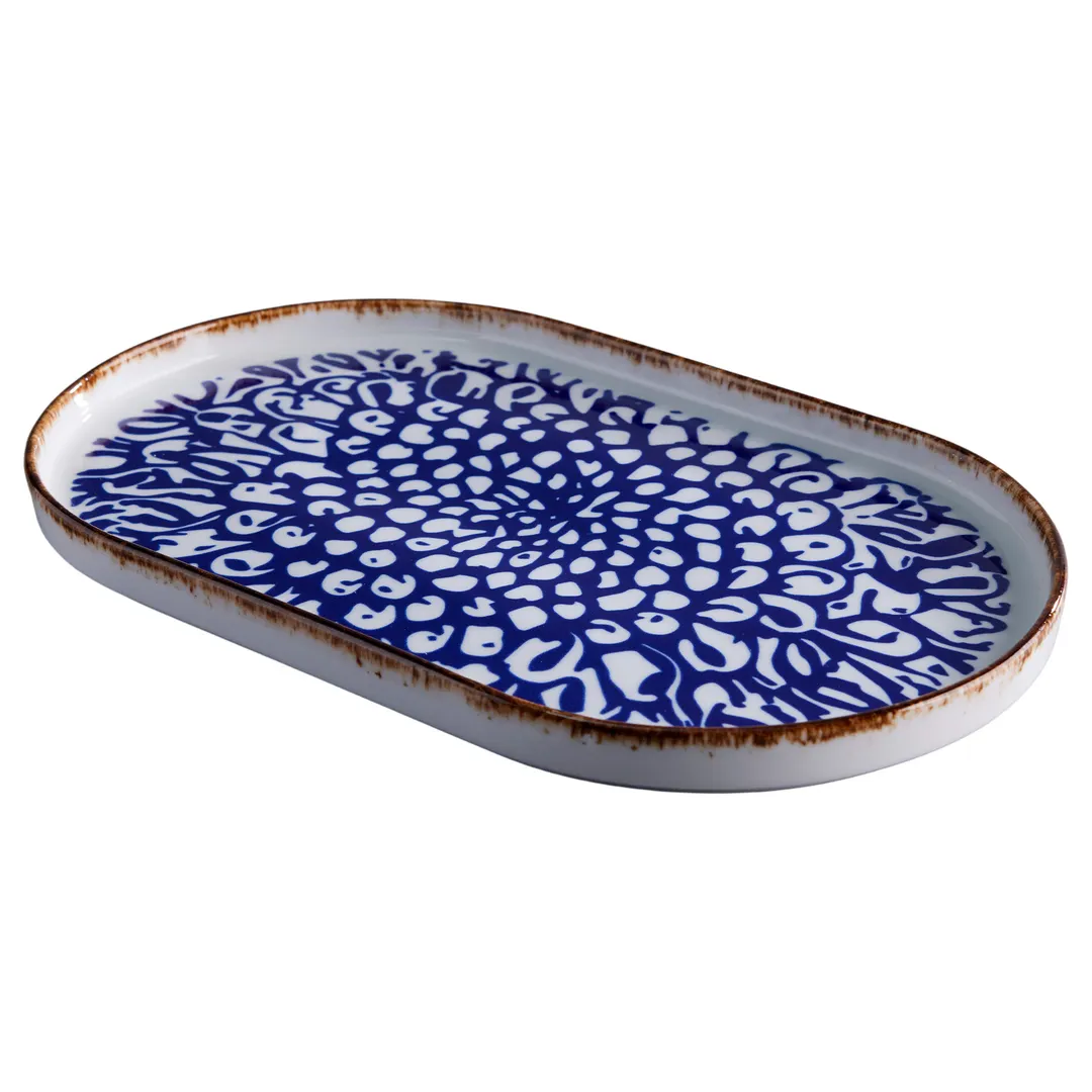 GET PA134I997706 Rustic Indigo China Tray, 13.9" x 8.5" Rectangular, 13" Long, 8" Short