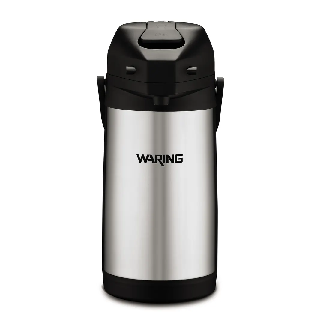 Waring WCA25 Café Deco Airpot, 2.5 L (84 oz) Stainless Steel, Lever Black Lid, 5½"W x 7½"D x 13"H