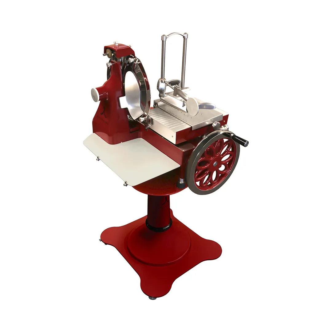 Arcobaleno AV300 Volano Wheel Meat Slicer – 12” Knife, 11‑4/5” Blade, 9”×7” Cut, 0‑2.5 mm Thickness, Auto Feed, Red/Black